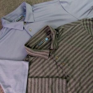 Roundtree & Yorke Performance Polo Shirt Mens 2XB Blue Grey Striped Lot of 2